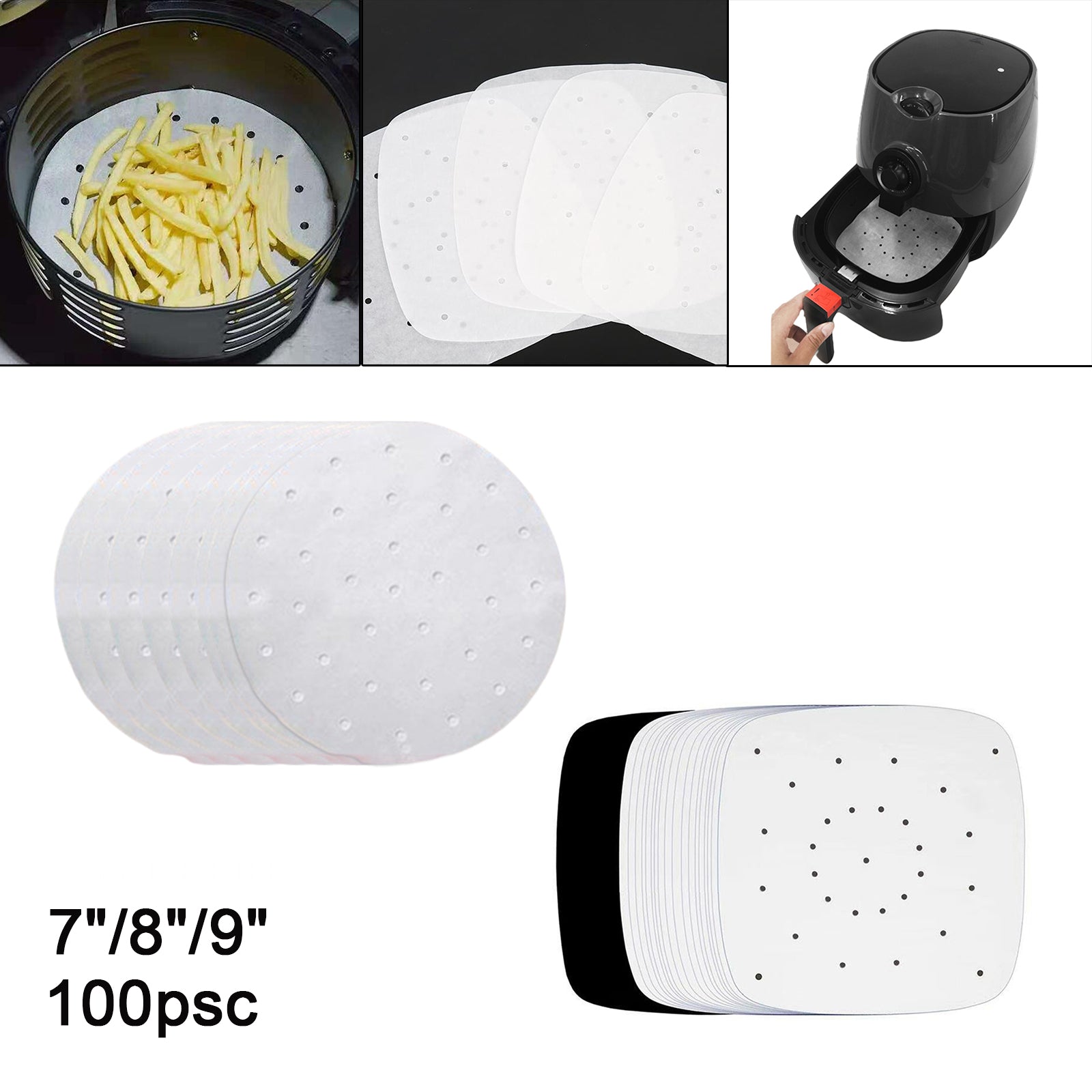 Air Fryer Lining Paper 100 Pack Perforated Parchment Steam Paper Round 18cm