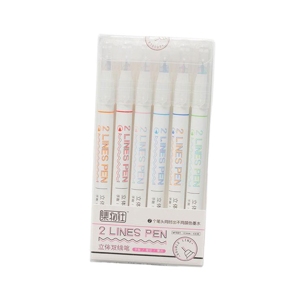 6 Color Card Writing Drawing Double Line Outline Pen Highlighter Marker Pen