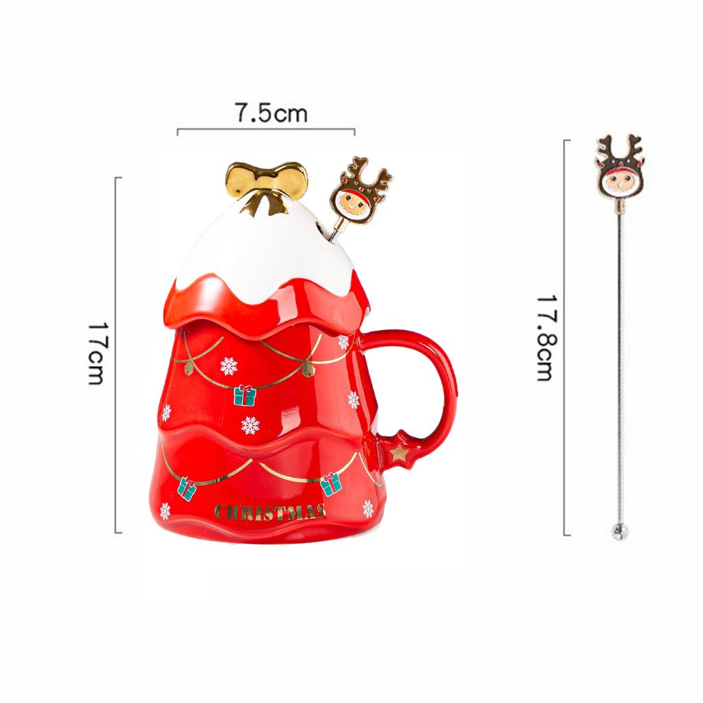 1PC Cartoon Christmas Tree Coffee Mug with Lid and Spoon for Home Office red