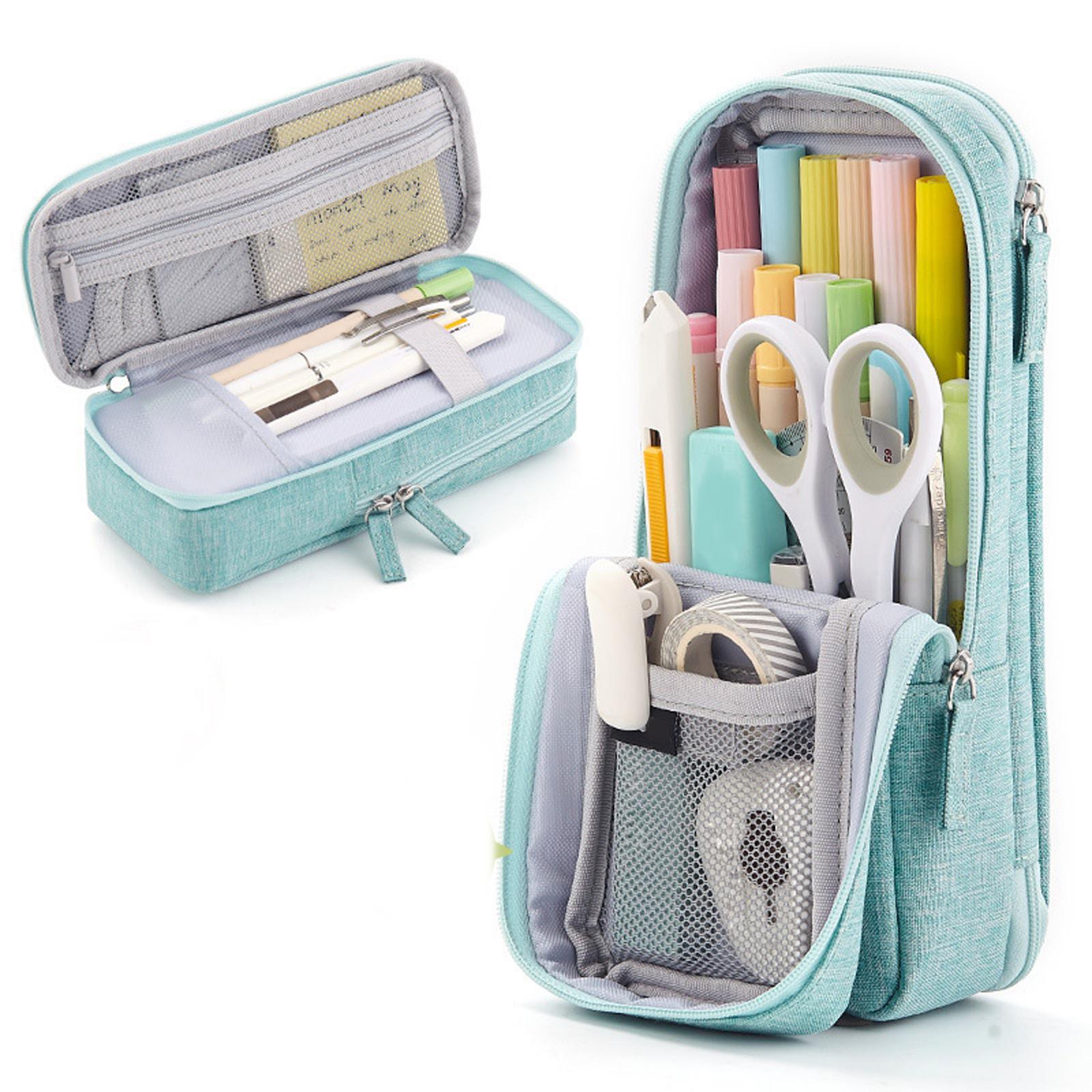 Pencil Case Stationery Bag Dual Zipper Large Capcity for School Students Green