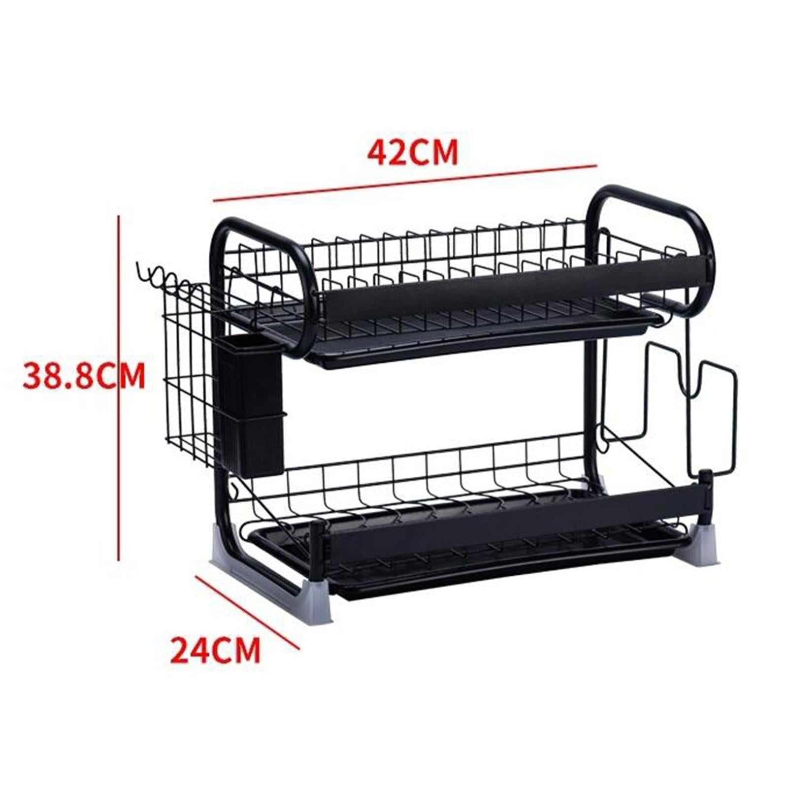 2 Tier with Utensil Knife Cutting Board Holder Dish Drying Rack for Kitchen