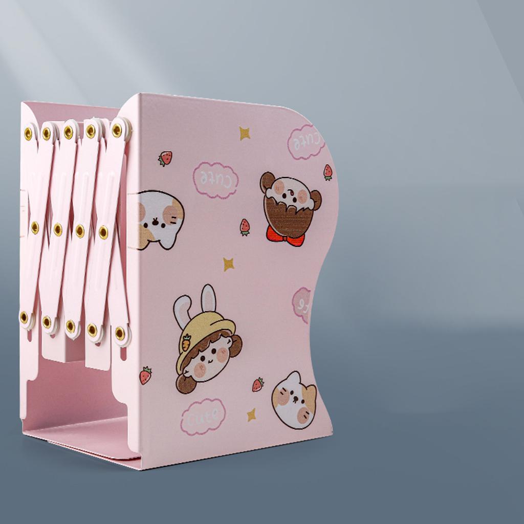 Retractable Bookend Desktop Book Holder Organizer Stand for Office XL Pink