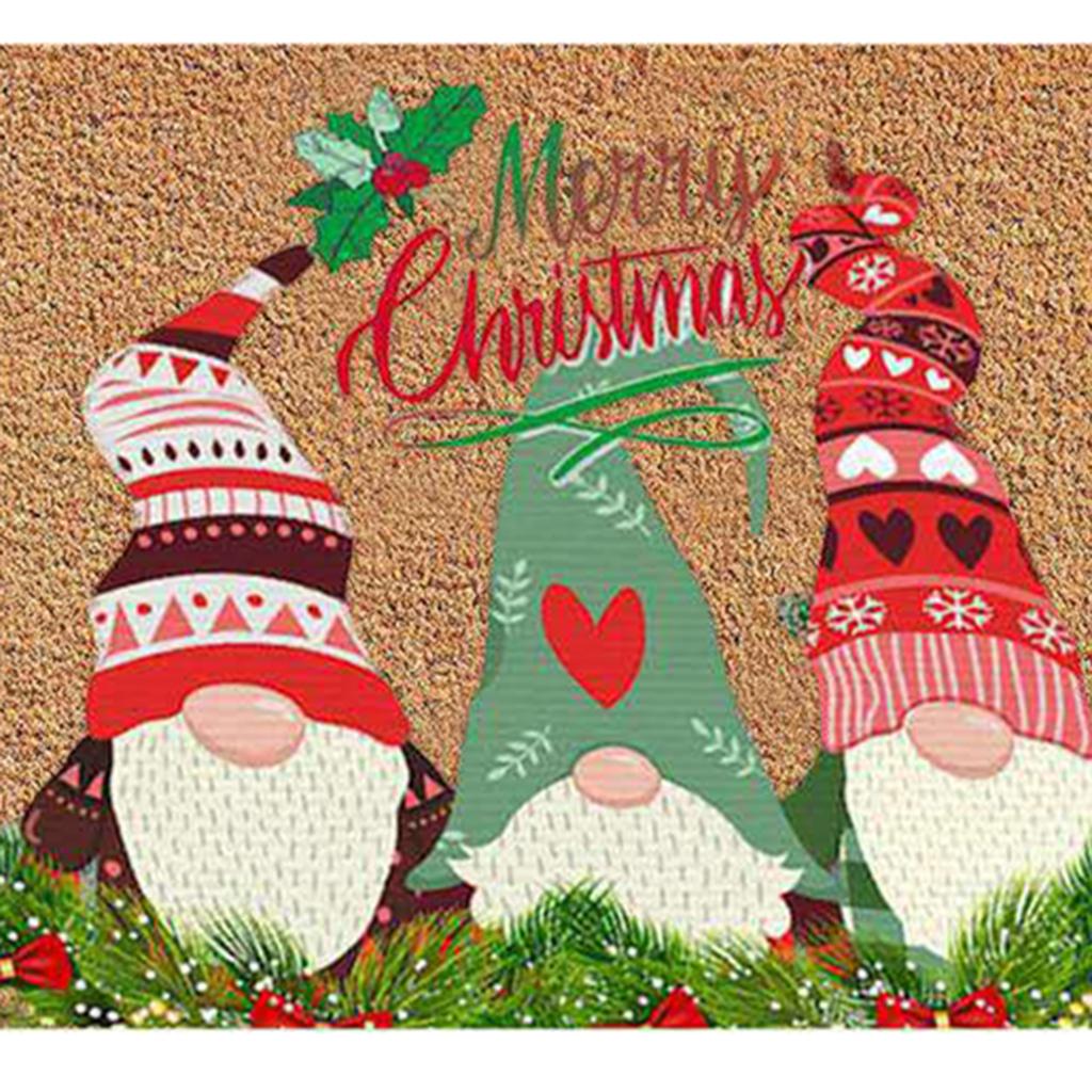 Santa Claus Christmas Mat Gift Non Slip Doormat for New Year Front Door Home Mid santa  green hat