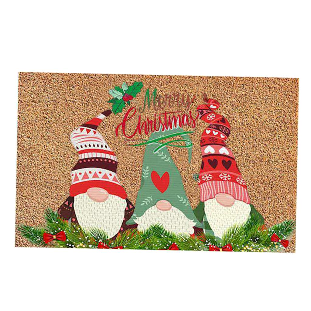 Santa Claus Christmas Mat Gift Non Slip Doormat for New Year Front Door Home Mid santa  green hat