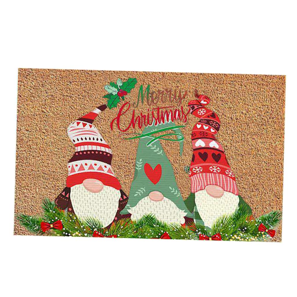 Santa Claus Christmas Mat Gift Non Slip Doormat for New Year Front Door Home Mid santa  green hat