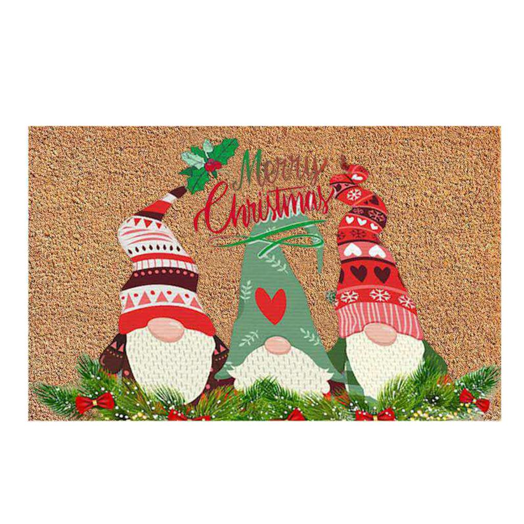 Santa Claus Christmas Mat Gift Non Slip Doormat for New Year Front Door Home Mid santa  green hat