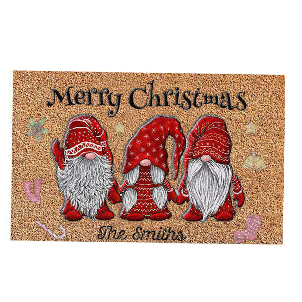 Santa Claus Christmas Mat Gift Non Slip Doormat for New Year Front Door Home dot star zigzag hat