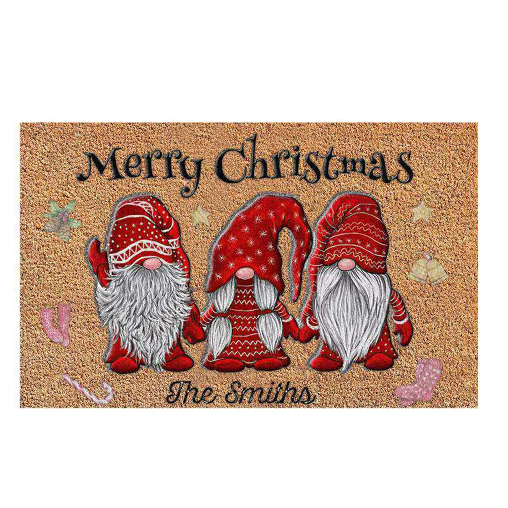 Santa Claus Christmas Mat Gift Non Slip Doormat for New Year Front Door Home dot star zigzag hat