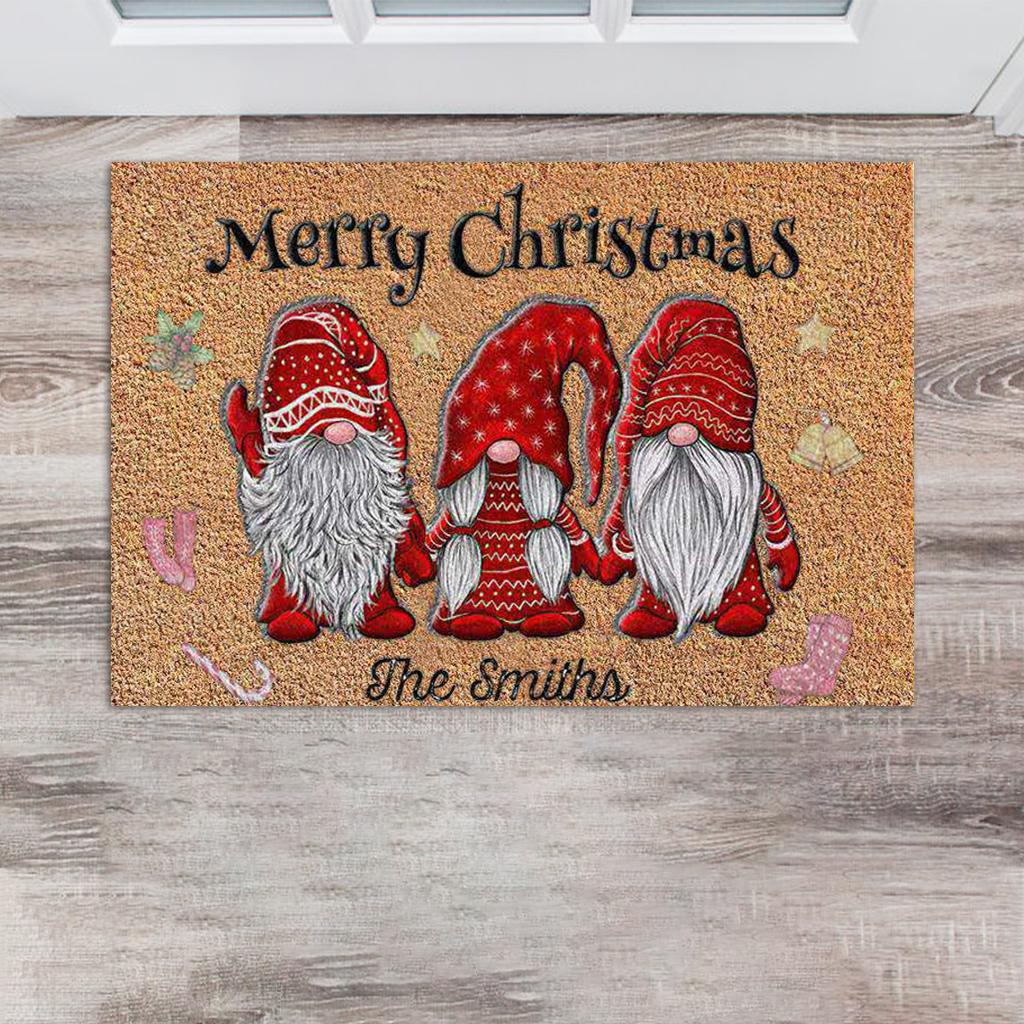 Santa Claus Christmas Mat Gift Non Slip Doormat for New Year Front Door Home dot star zigzag hat