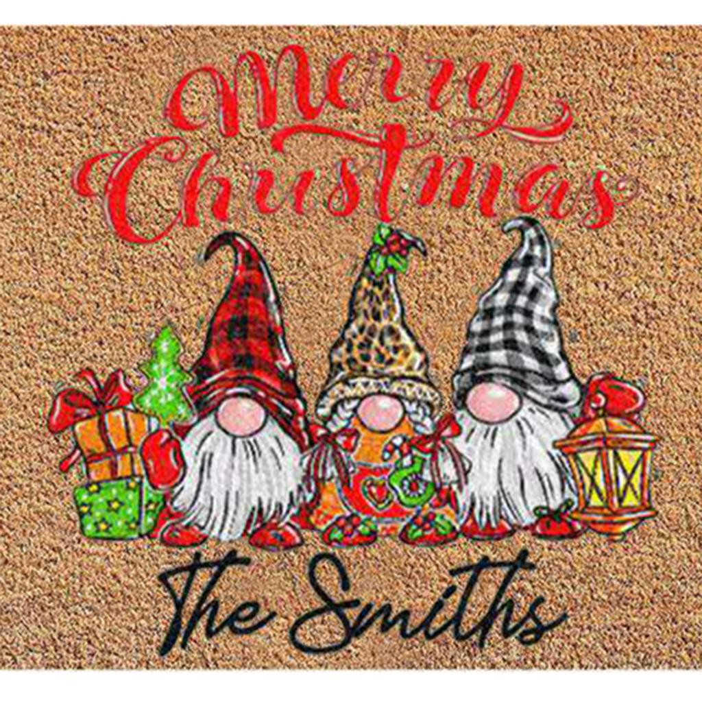 Santa Claus Christmas Mat Gift Non Slip Doormat for New Year Front Door Home Check Leopard Hat