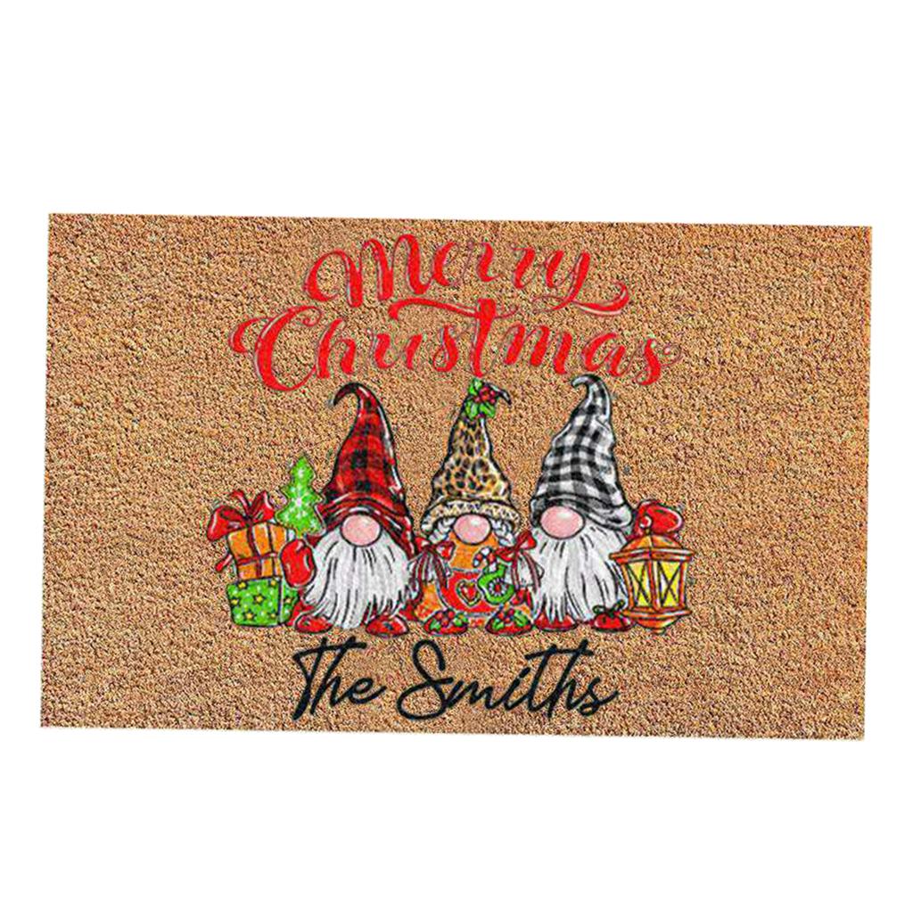 Santa Claus Christmas Mat Gift Non Slip Doormat for New Year Front Door Home Check Leopard Hat