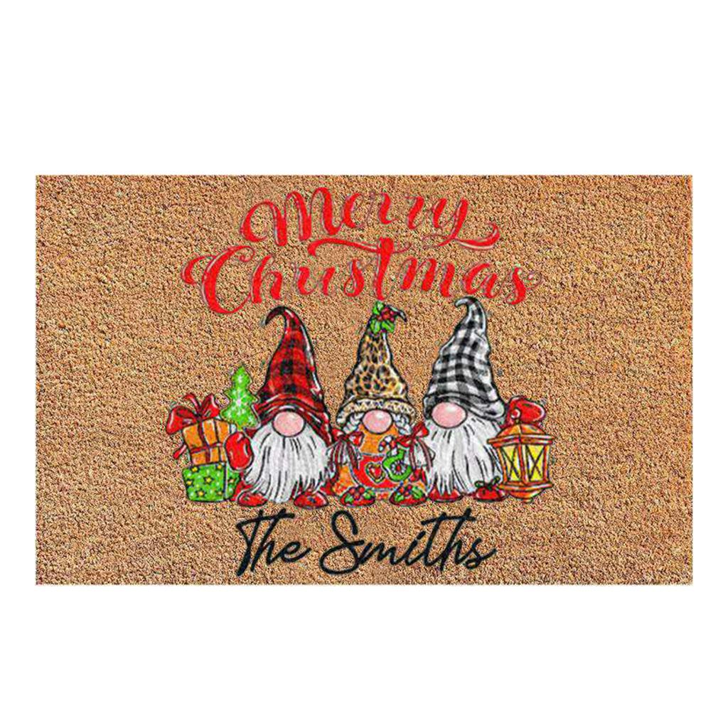 Santa Claus Christmas Mat Gift Non Slip Doormat for New Year Front Door Home Check Leopard Hat