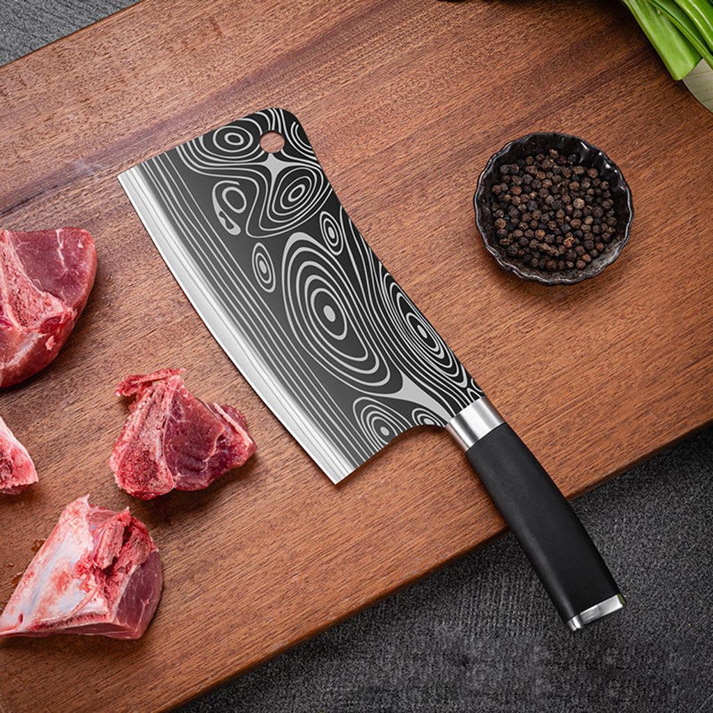 Knife Set with Block Damascus Pattern with Sharpener Cleaver for Kitchen