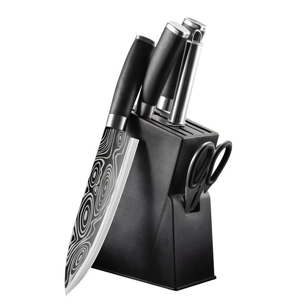 Knife Set with Block Damascus Pattern with Sharpener Cleaver for Kitchen