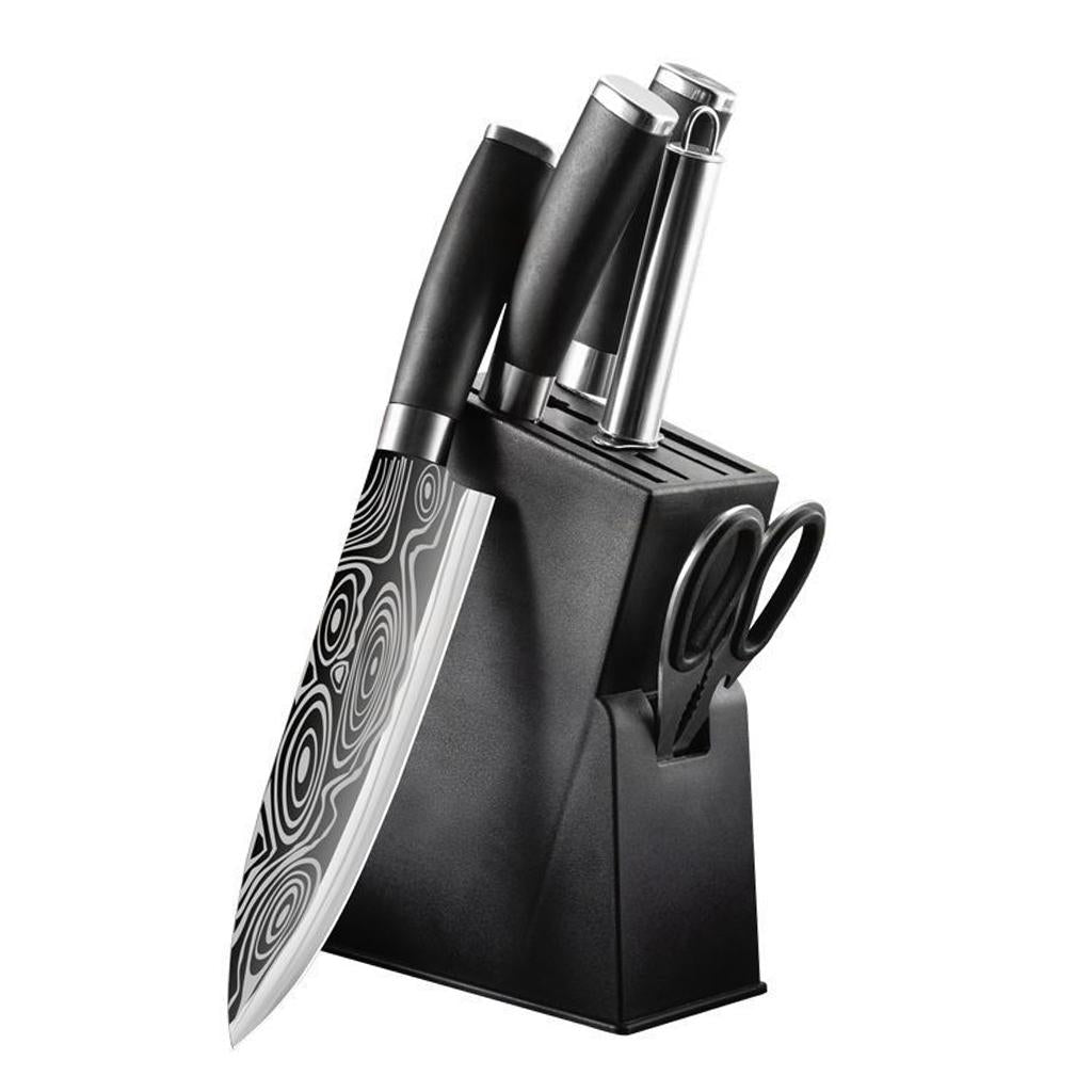 Knife Set with Block Damascus Pattern with Sharpener Cleaver for Kitchen