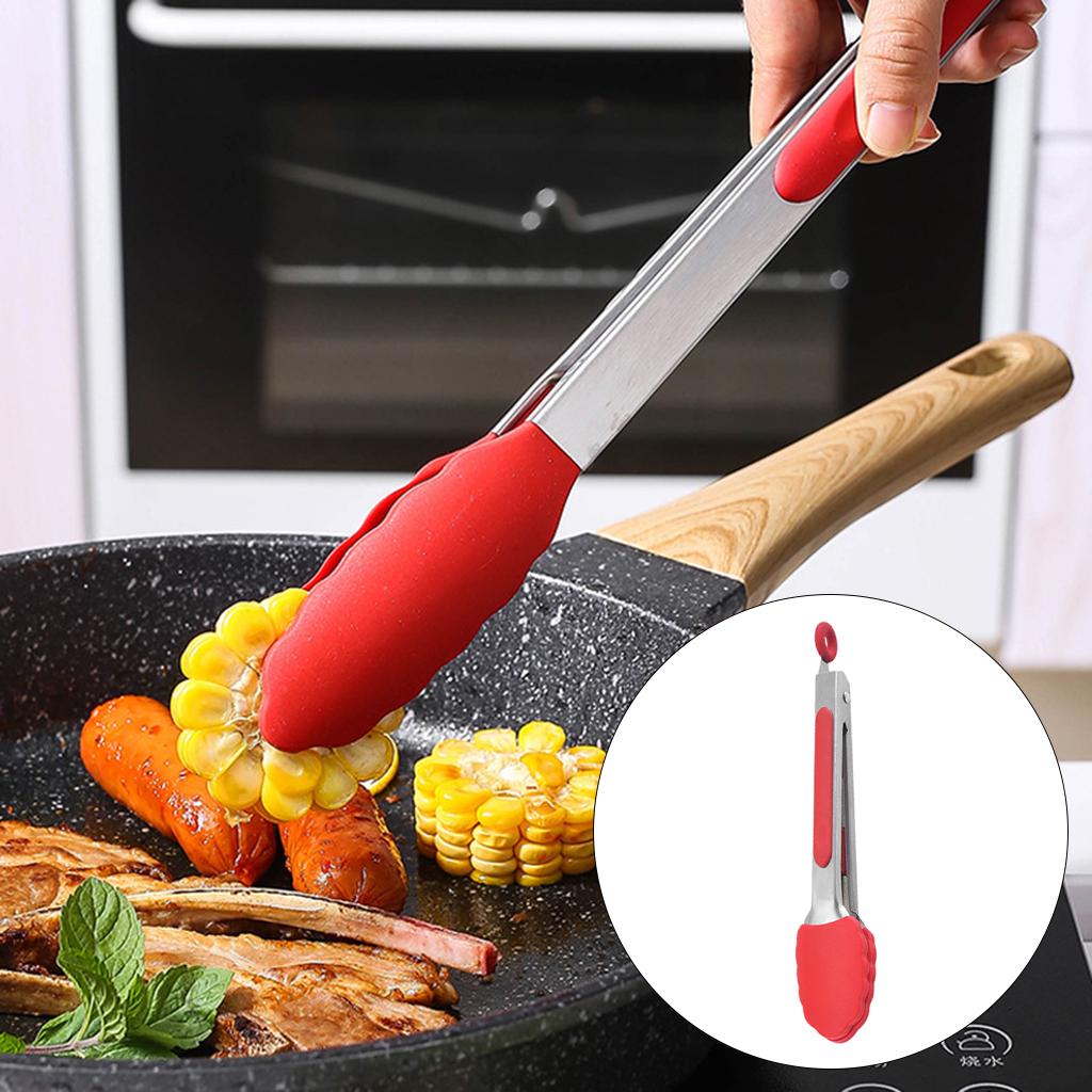 Kitchen Tongs with Silicone Tips Food BBQ Cooking Utensil 7 inch Red