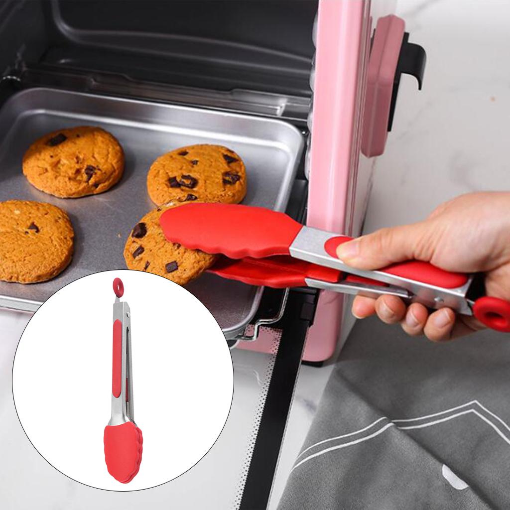 Kitchen Tongs with Silicone Tips Food BBQ Cooking Utensil 7 inch Red