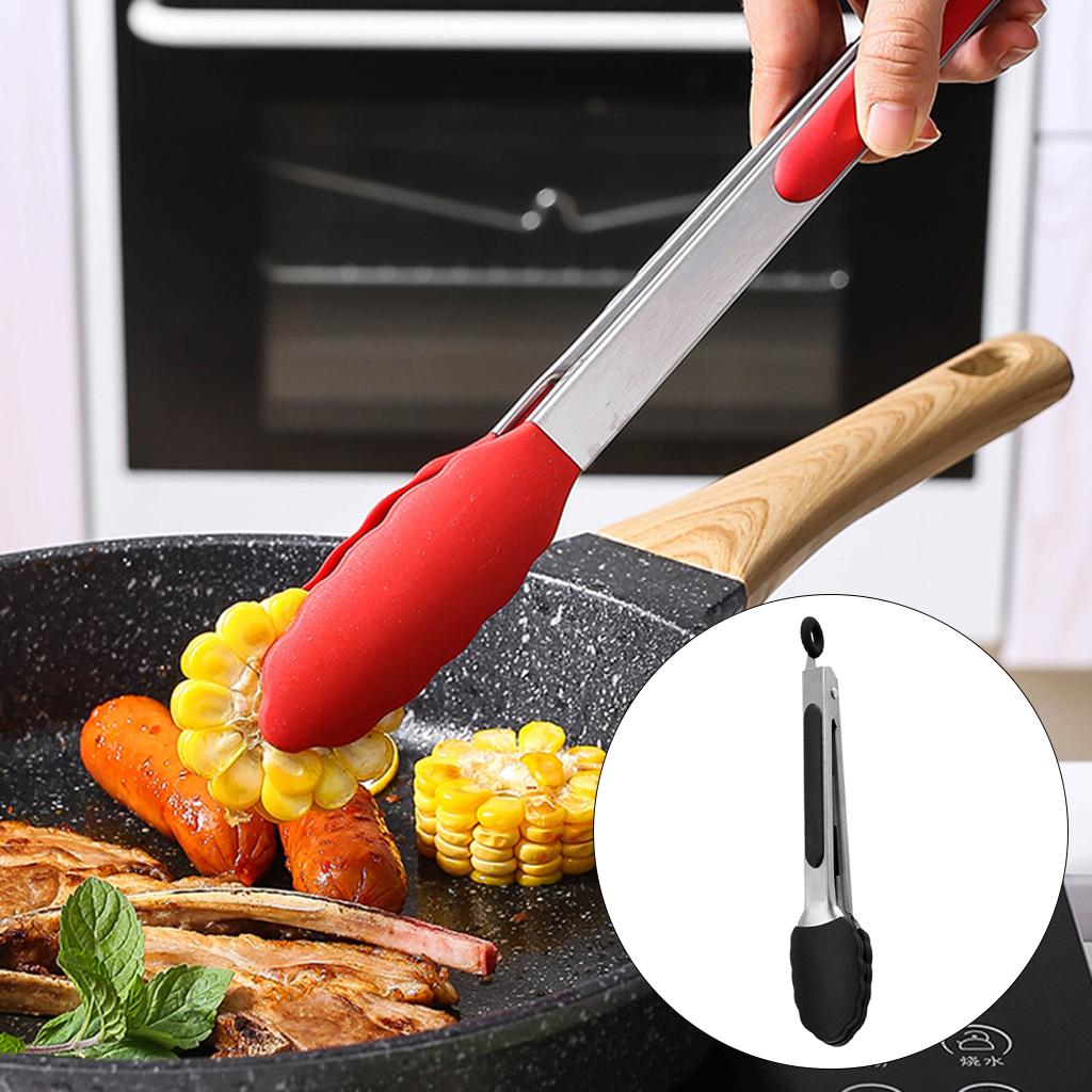 Kitchen Tongs with Silicone Tips Food BBQ Cooking Utensil 7 inch Black