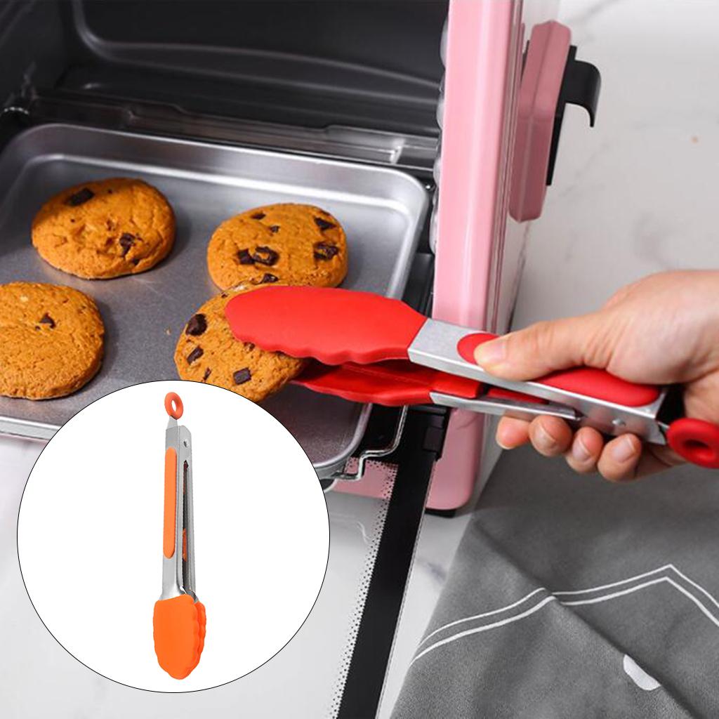 Kitchen Tongs with Silicone Tips Food BBQ Cooking Utensil 7 inch Orange