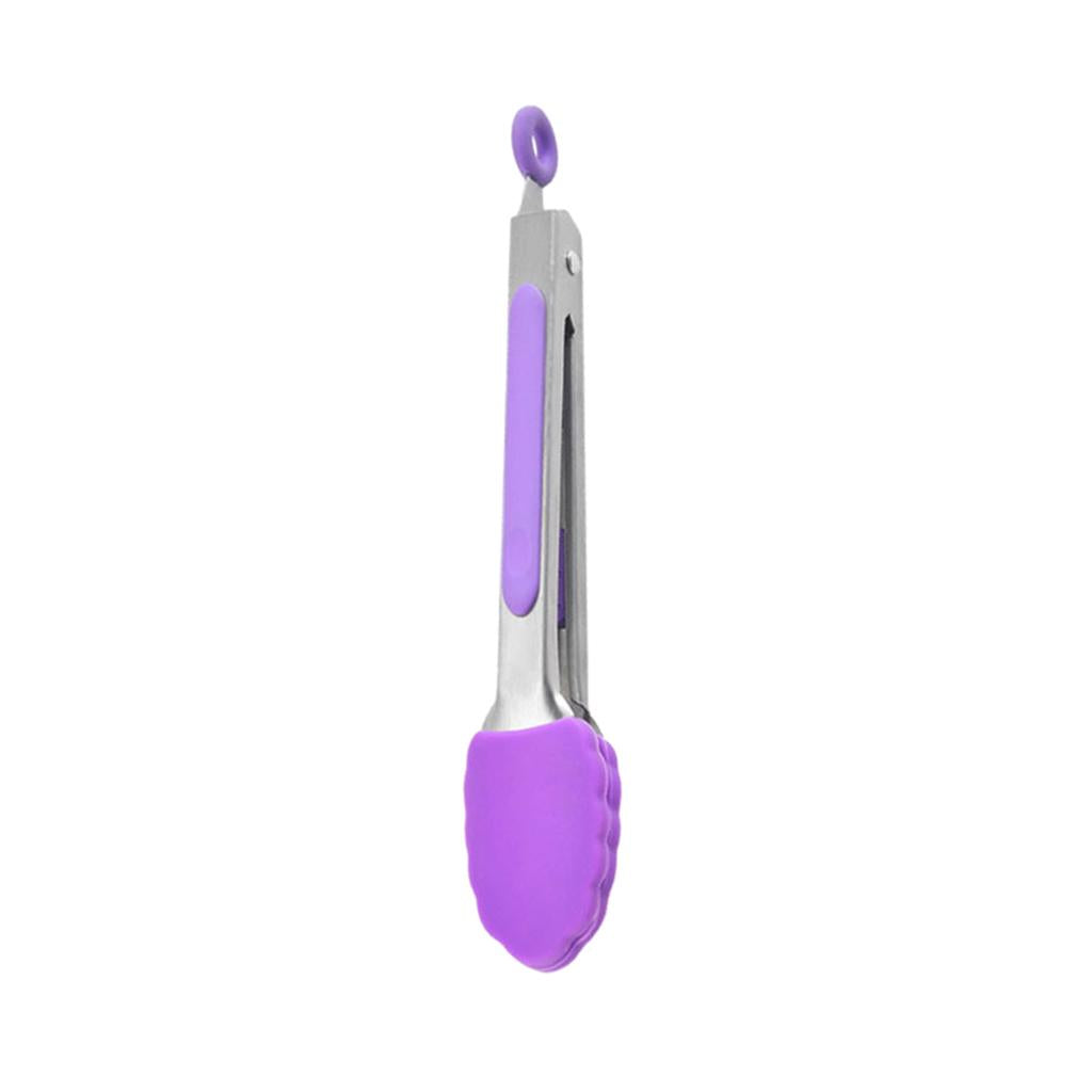 Kitchen Tongs with Silicone Tips Food BBQ Cooking Utensil 7 inch Purple