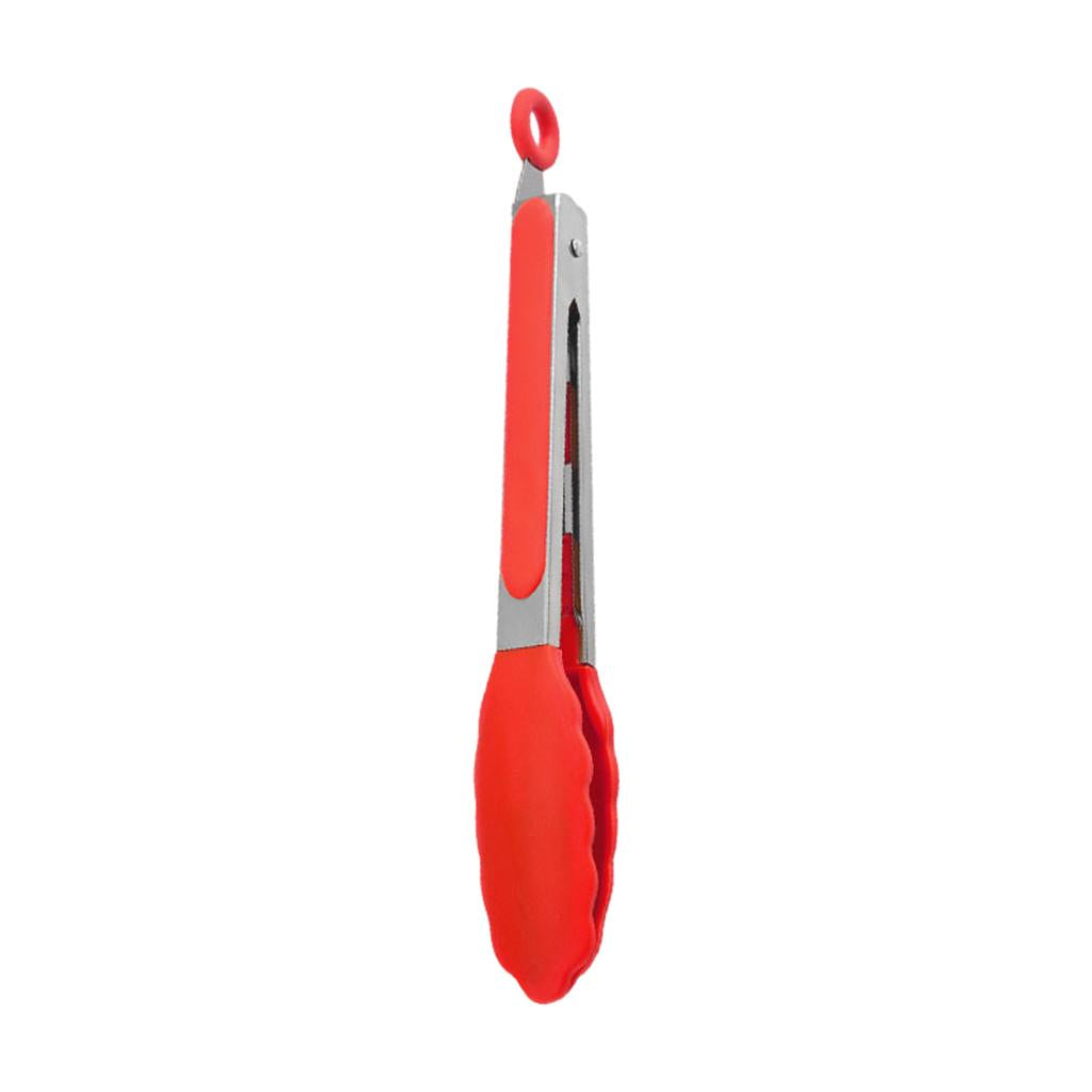 Kitchen Tongs with Silicone Tips Food BBQ Cooking Utensil 9 inch Red