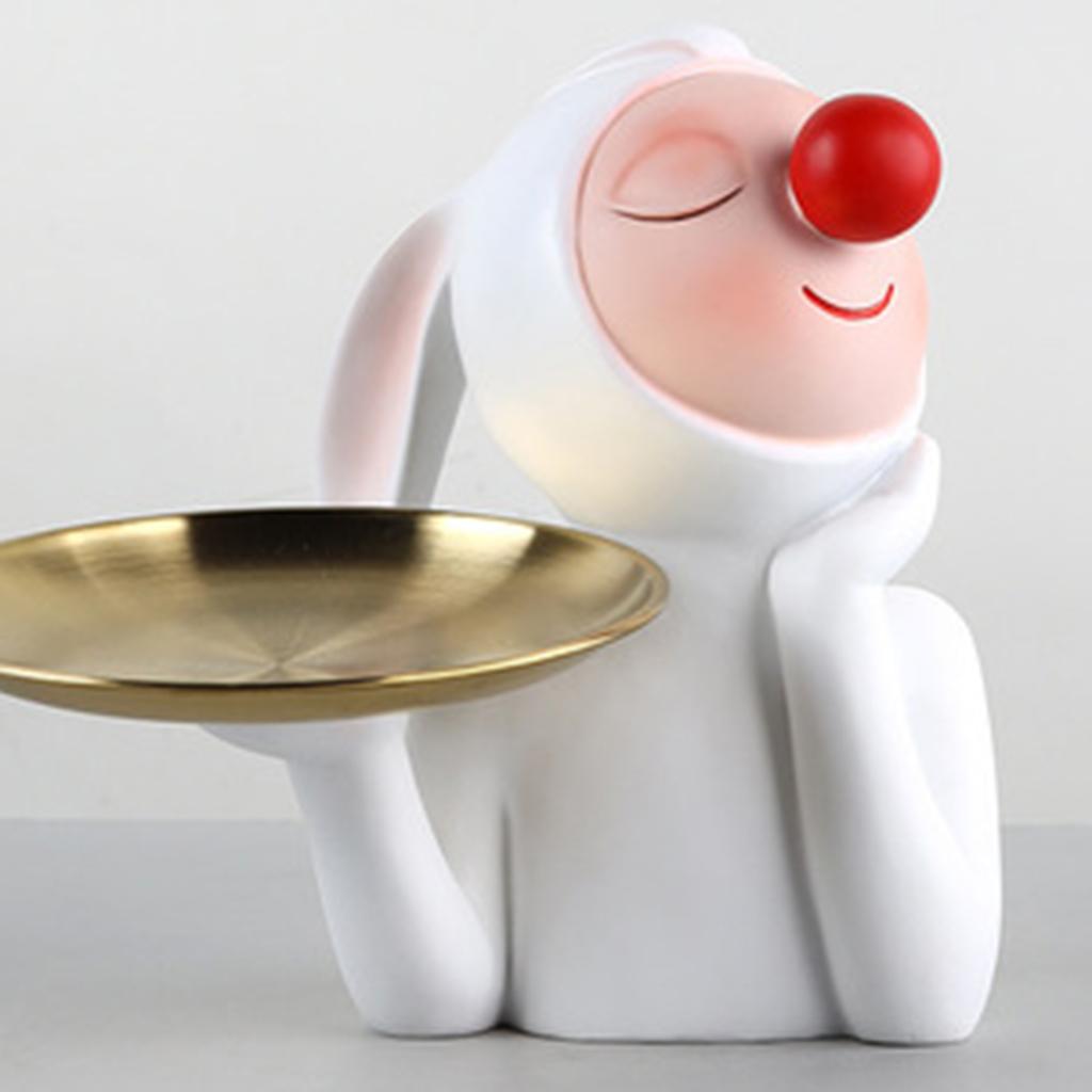 Modern Red Nose Rabbit Figurine Storage Tray for Coin Desktop Ornament Round