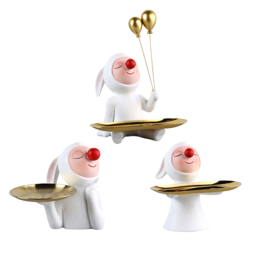 Modern Red Nose Rabbit Figurine Storage Tray for Coin Desktop Ornament Round