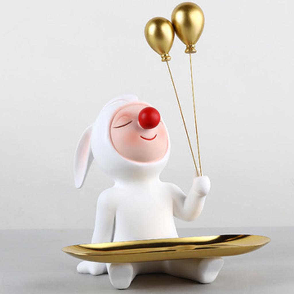 Modern Red Nose Rabbit Figurine Storage Tray for Coin Desktop Ornament Balloon