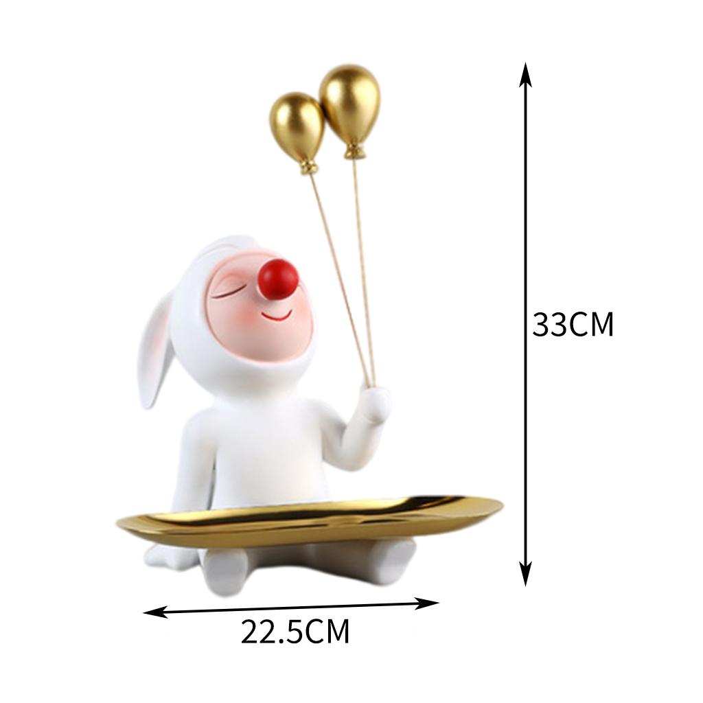 Modern Red Nose Rabbit Figurine Storage Tray for Coin Desktop Ornament Balloon