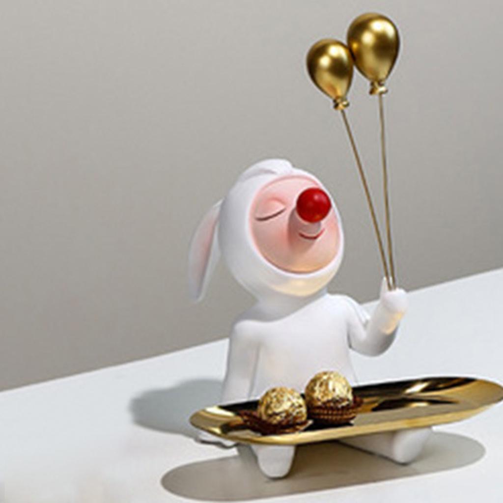 Modern Red Nose Rabbit Figurine Storage Tray for Coin Desktop Ornament Balloon