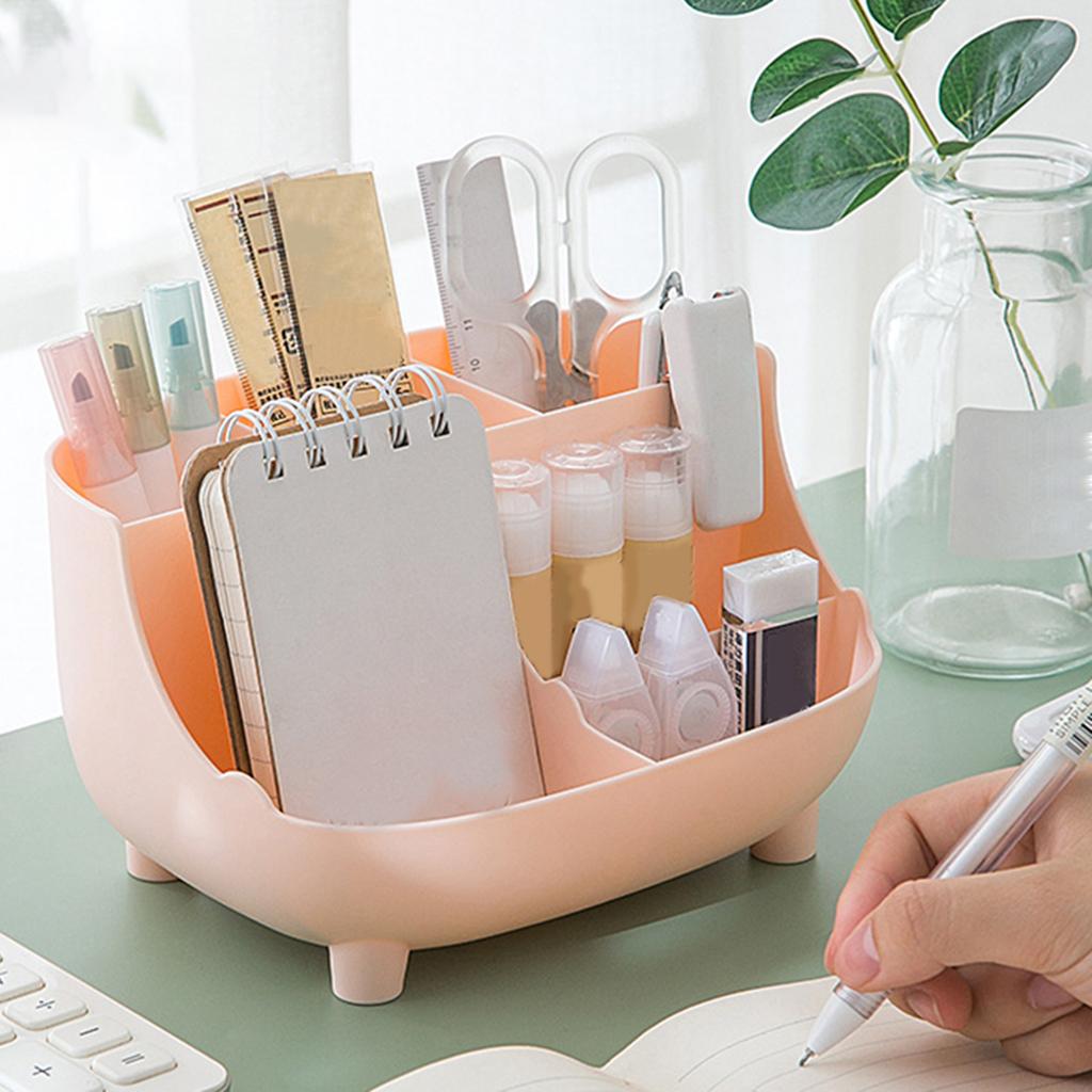 6 Grids Desktop Organizer Pen Holder for Home School Stationery Pink