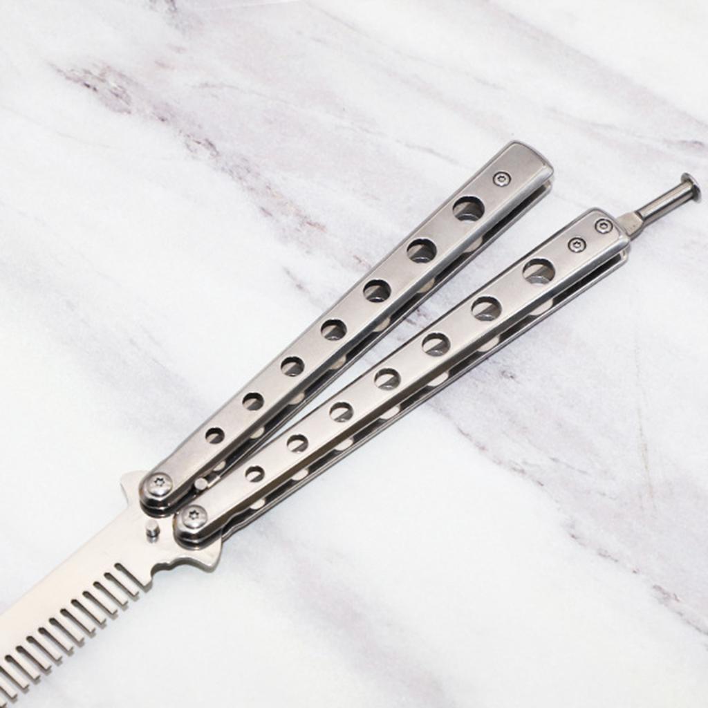 Foldable Beginner Butterfly Knife Practice Knife Combs  Training Knife Silver