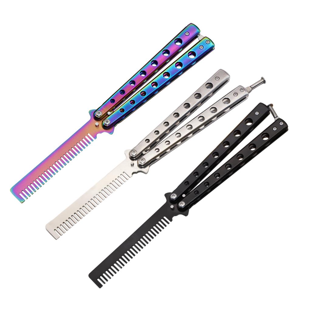 Foldable Beginner Butterfly Knife Practice Knife Combs  Training Knife Silver