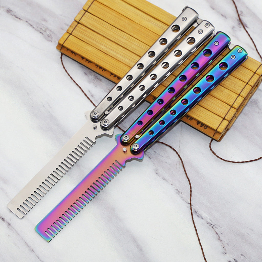 Foldable Beginner Butterfly Knife Practice Knife Combs  Training Knife Multicolor