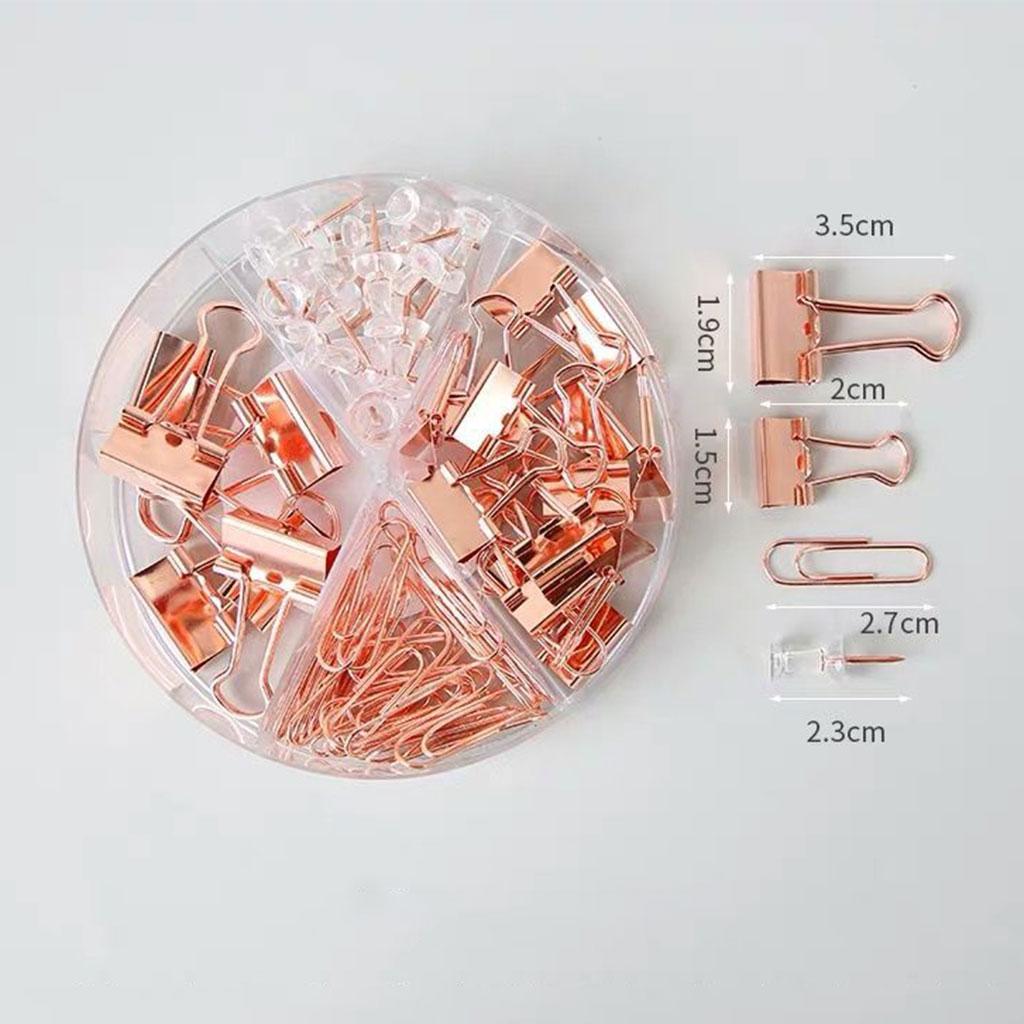 3x72x Binder Clips Kits Push Pins Paper Clips Map Tacks Portfolio for School Rose Gold
