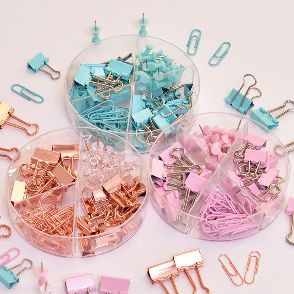 2x72x Binder Clips Kits Push Pins Paper Clips Map Tacks Portfolio for School Rose Gold