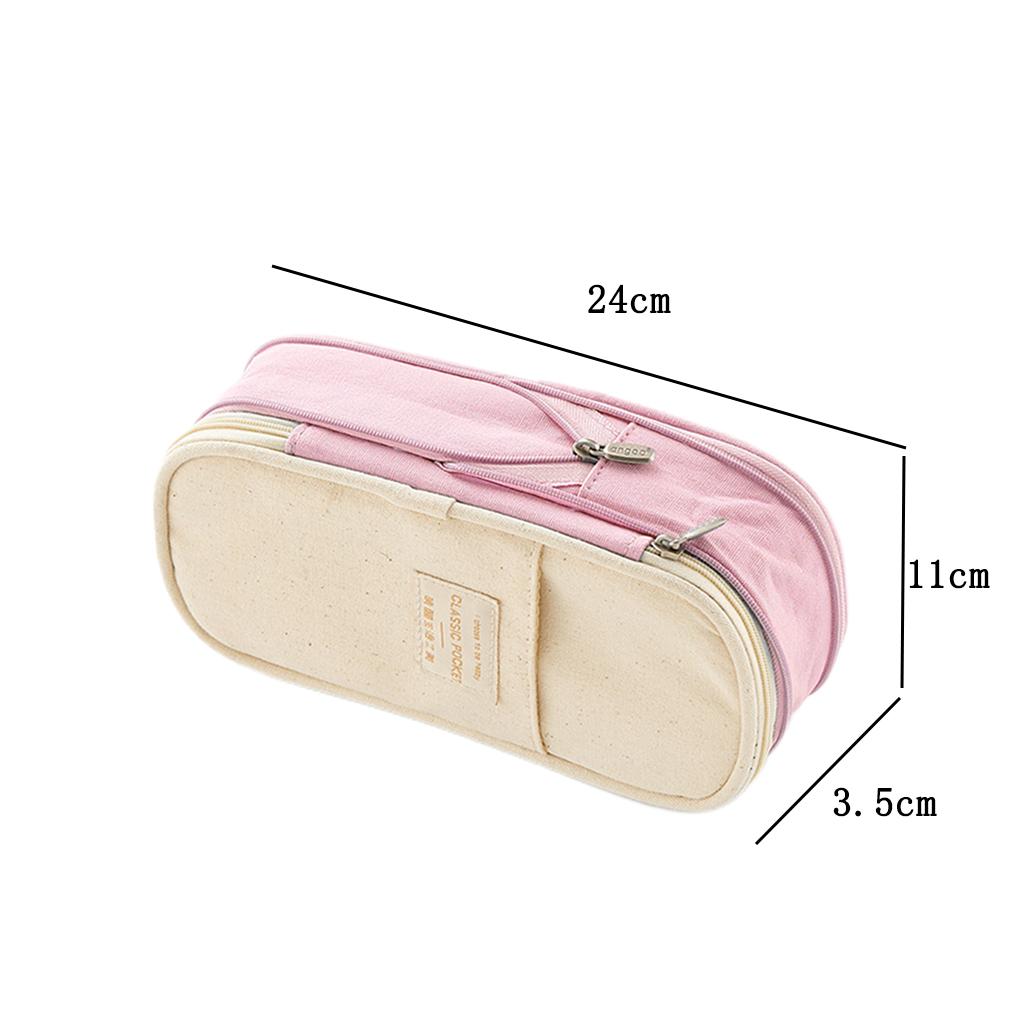 Classic Pocket Pen Pencil Case Stationery Bag for Students Pink Beige