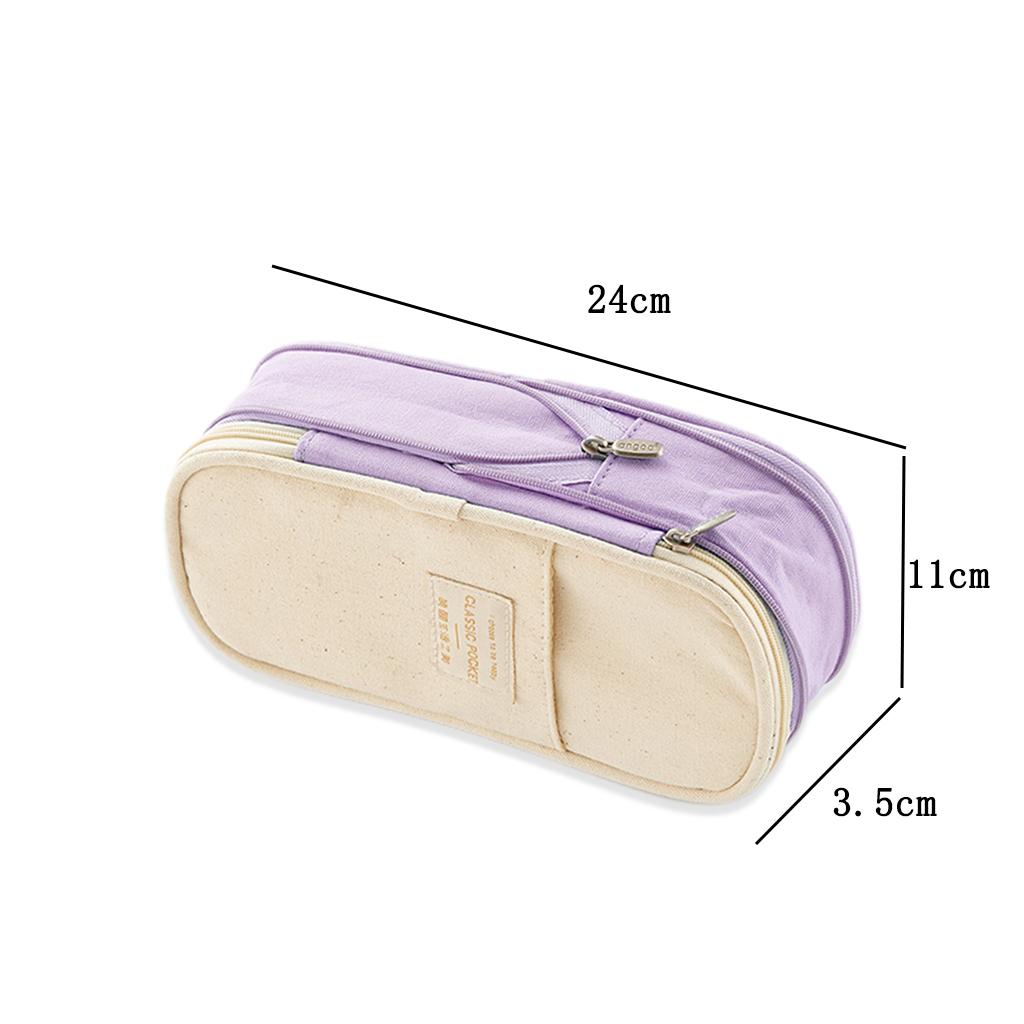 Classic Pocket Pen Pencil Case Stationery Bag for Students Purple Beige