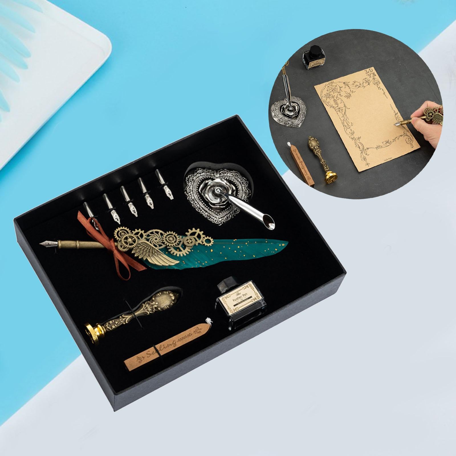 Calligraphy Pen Set Feather Pen Set for Beginners Writing Birthday Gift Dark Green