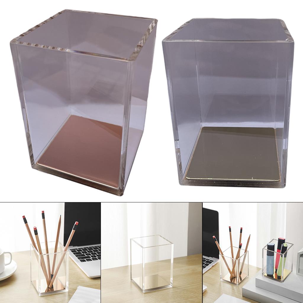 Acrylic Pencil Pen Holder Office Desk Accessory Clear Makeup Brush Organizer Rose Gold