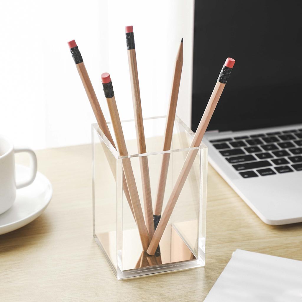 Acrylic Pencil Pen Holder Office Desk Accessory Clear Makeup Brush Organizer Gold