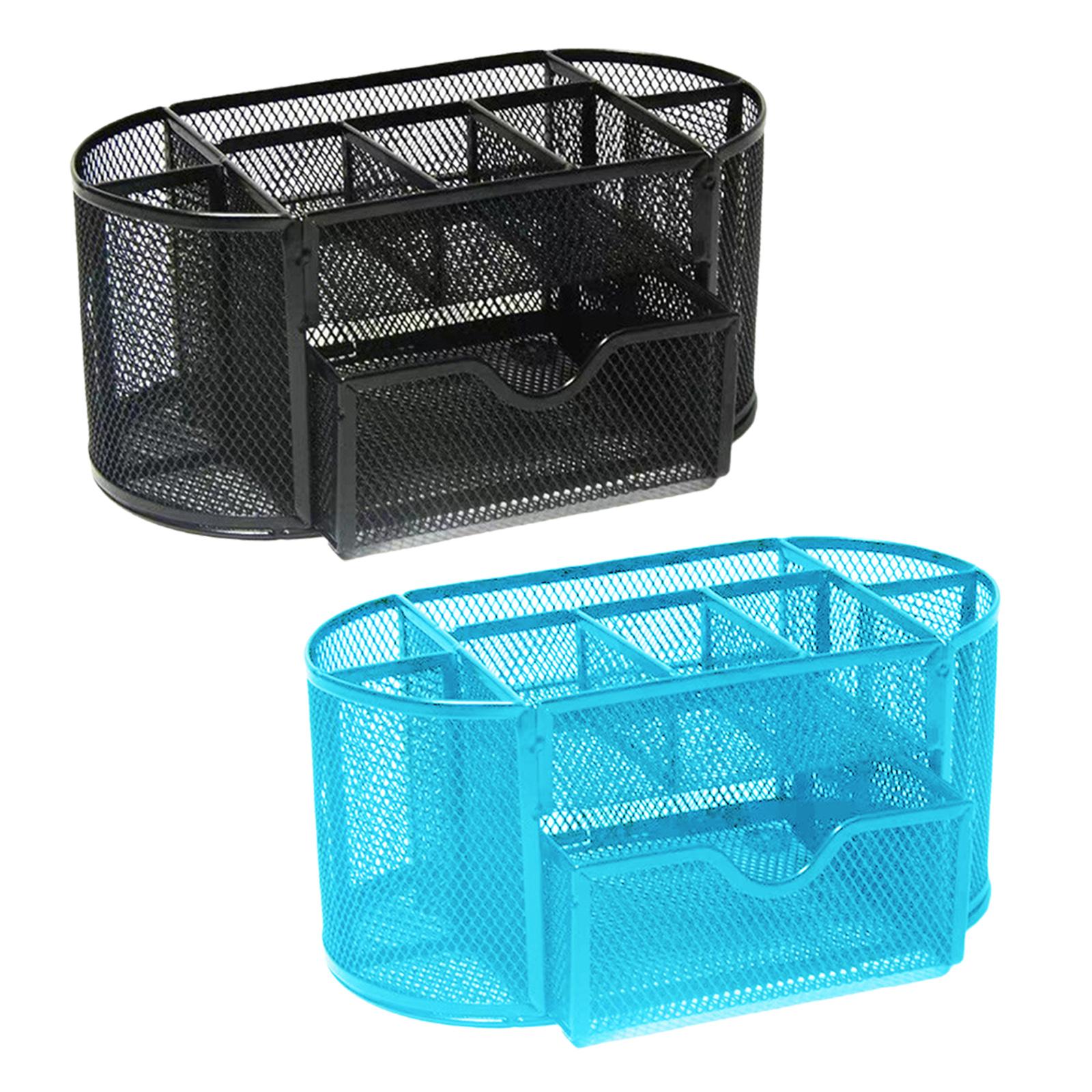Metal Mesh Desk Organizer Set Desktop Supply Pen Holder Hutch Storage Table Blue