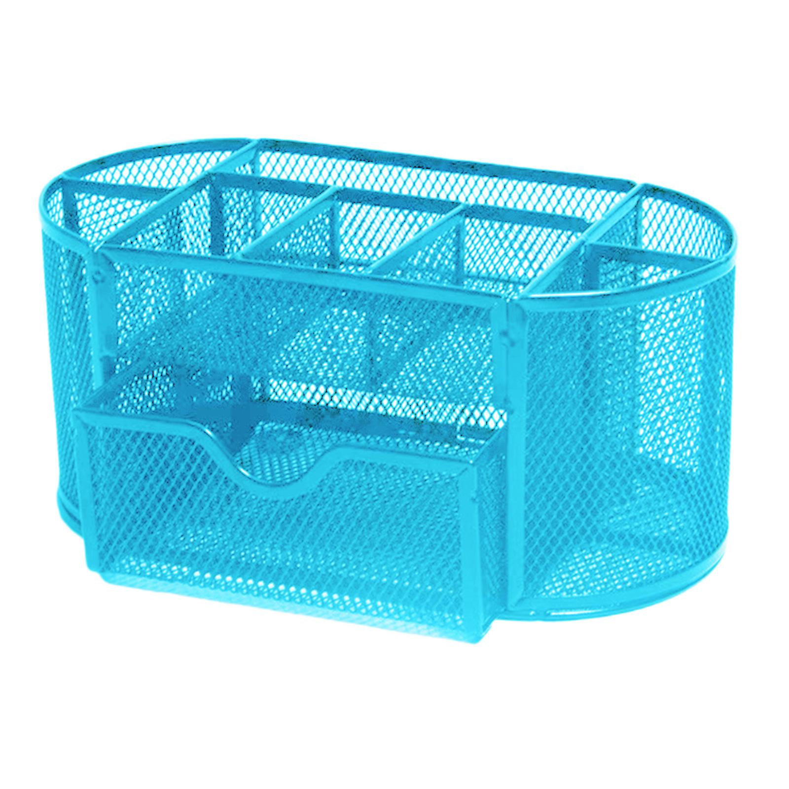 Metal Mesh Desk Organizer Set Desktop Supply Pen Holder Hutch Storage Table Blue
