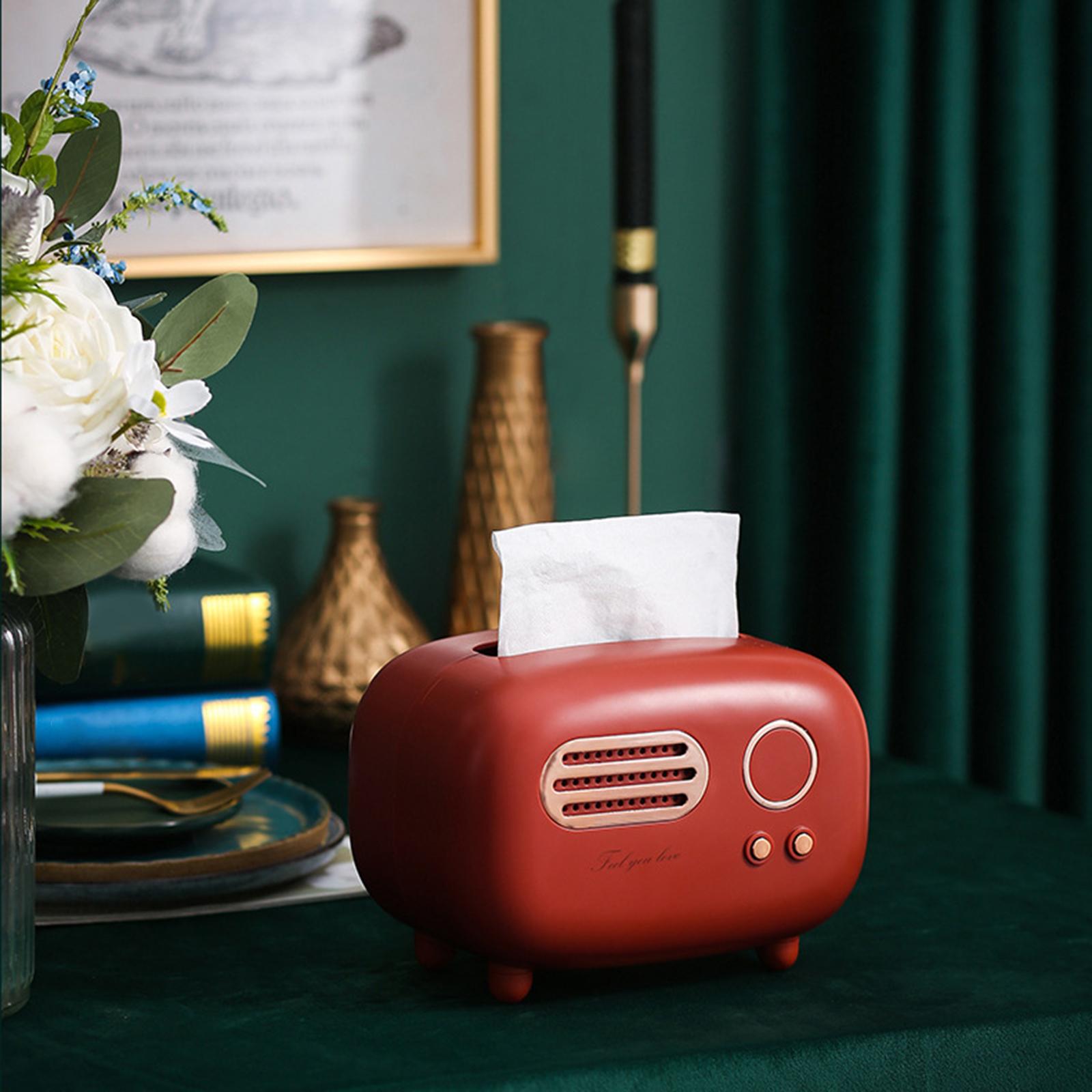 Radio Tissue Box Cover Napkin Storage Box for Cabinet Car Furnishings Red