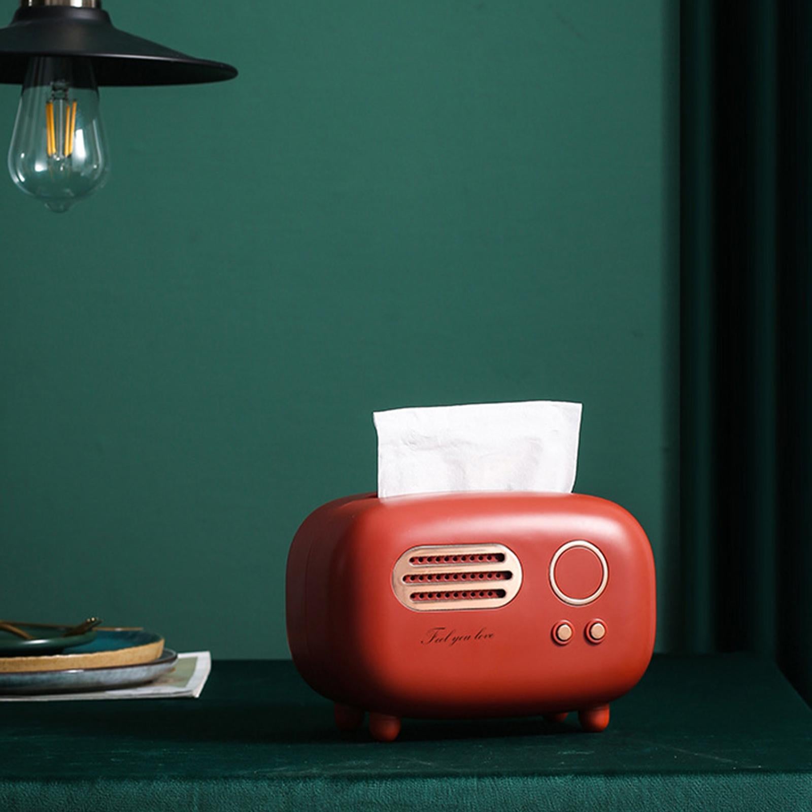 Radio Tissue Box Cover Napkin Storage Box for Cabinet Car Furnishings Red
