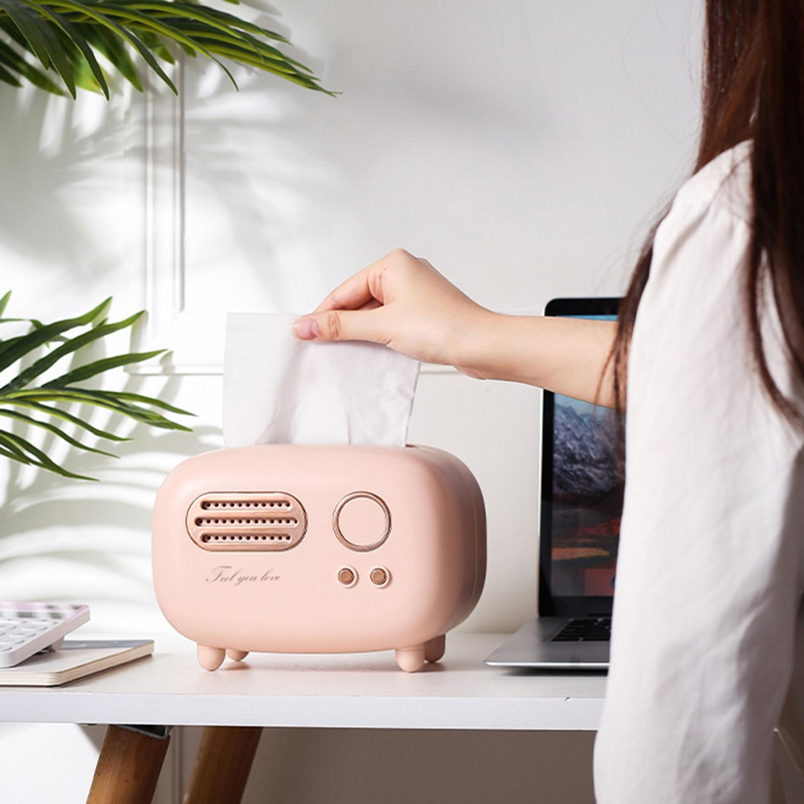 Radio Tissue Box Cover Napkin Storage Box for Cabinet Car Furnishings Pink