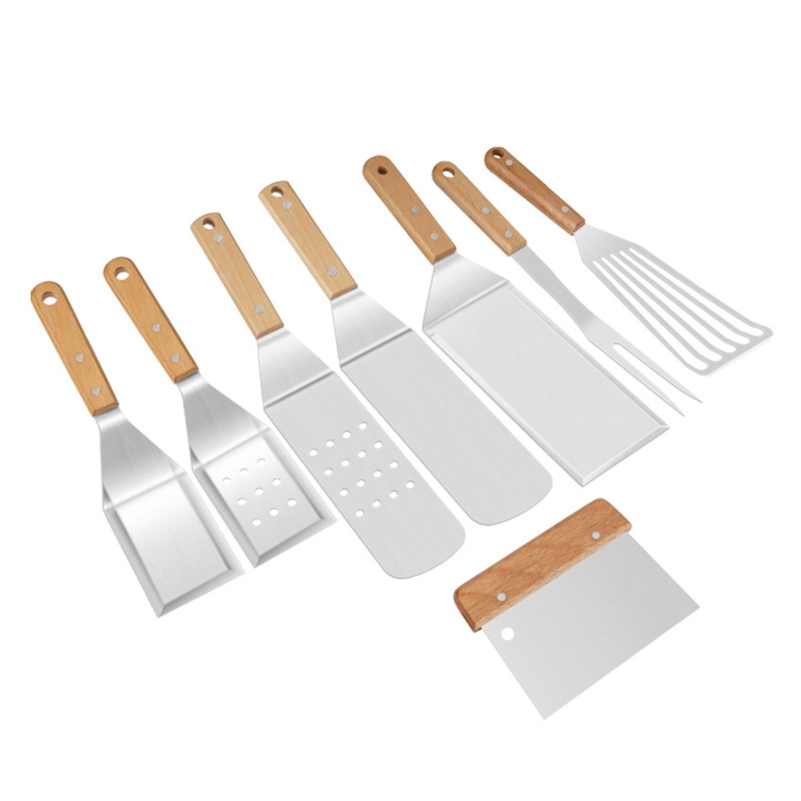 8Pcs Stainless Steel Spatula Wooden Handle for Hibachi Cooking Grilling