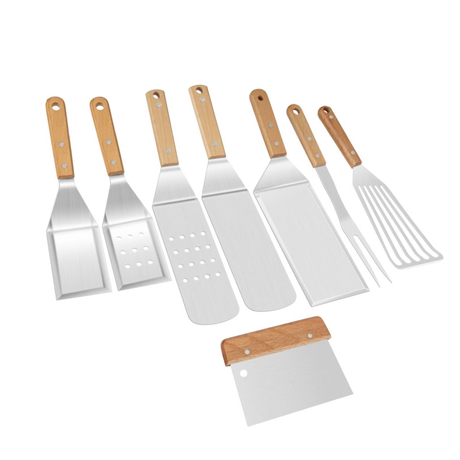 8Pcs Stainless Steel Spatula Wooden Handle for Hibachi Cooking Grilling