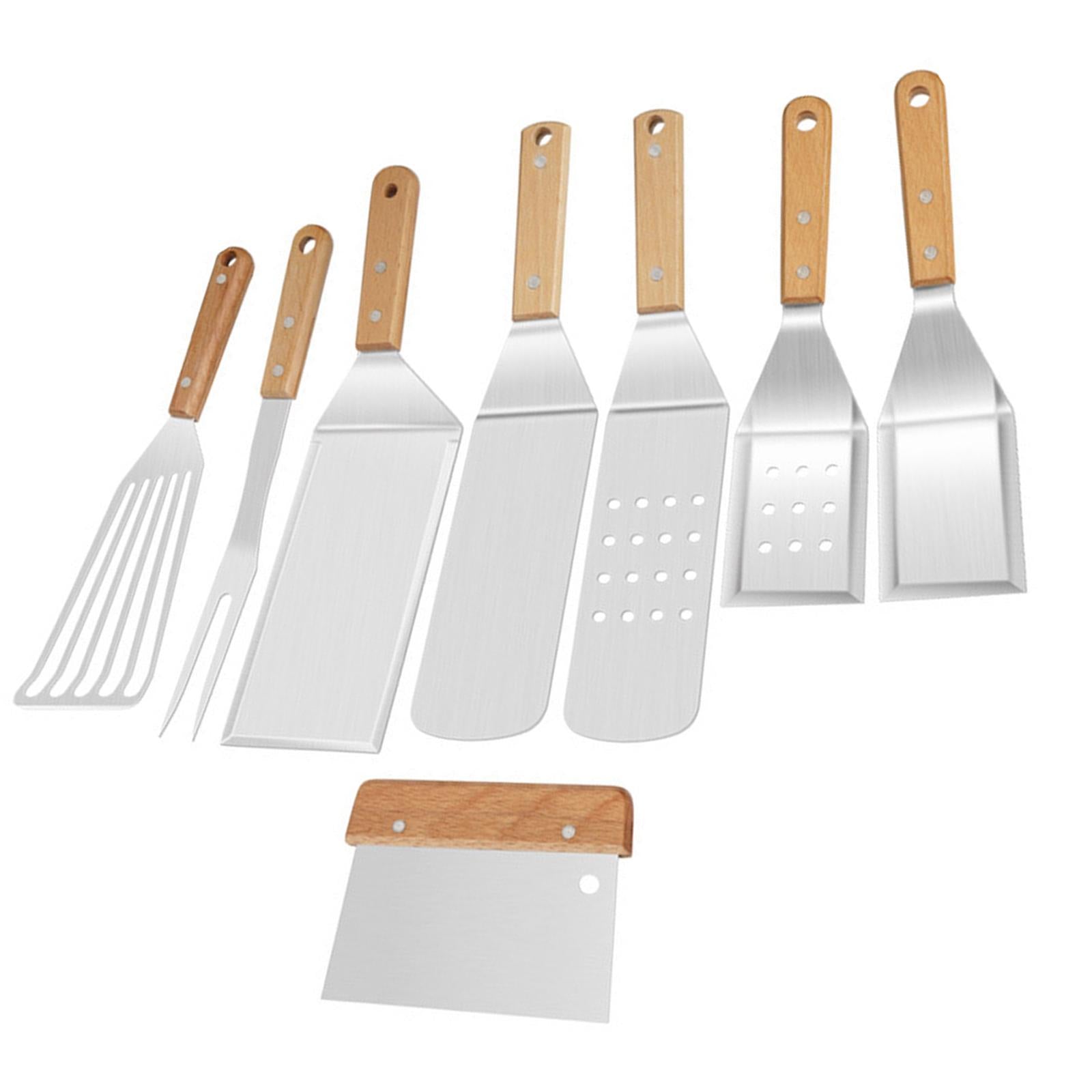 8Pcs Stainless Steel Spatula Wooden Handle for Hibachi Cooking Grilling