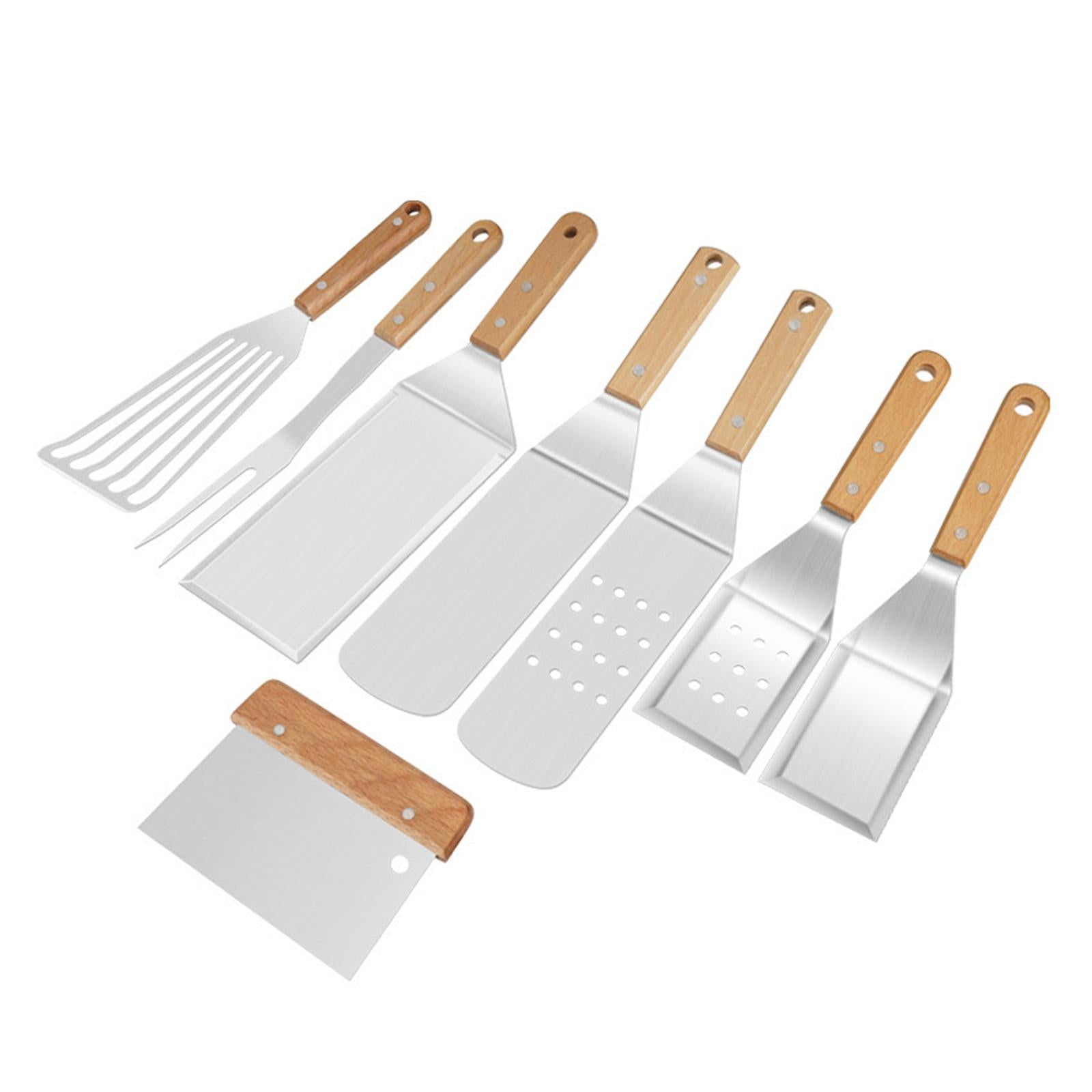 8Pcs Stainless Steel Spatula Wooden Handle for Hibachi Cooking Grilling